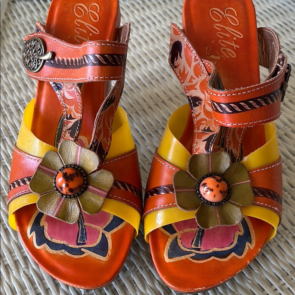Elite By Corky’s Orange Camden Floral Wedge Sandal